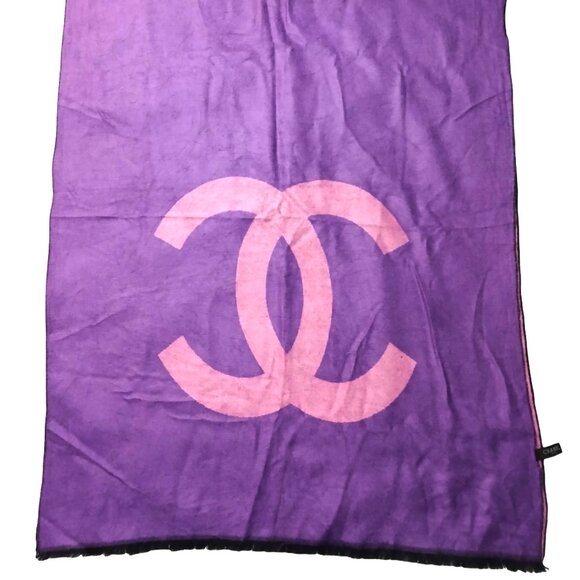 CHANEL Luxury Vintage Purple & Pink CC Logo Motif Shawl Wrap Scarf - Picture 2 of 8